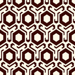 Honeycomb seamless pattern. Hexagon mosaic tiles ornament. Ethnic surface print. Repeated geometric figures background. Ornamental wallpaper. Modern geo design digital paper. Vector abstract work.