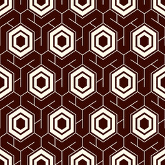 Honeycomb seamless pattern. Hexagon mosaic tiles ornament. Ethnic surface print. Repeated geometric figures background. Ornamental wallpaper. Modern geo design digital paper. Vector abstract art