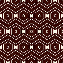 Zigzag seamless pattern. Hexagon mosaic tiles ornament. Ethnic surface print. Repeated geometric figures background. Ornamental wallpaper. Modern geo design digital paper. Vector abstract art