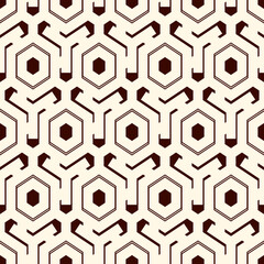 Honeycomb seamless pattern. Hexagon mosaic tiles ornament. Ethnic surface print. Repeated geometric figures background. Ornamental wallpaper. Modern geo design digital paper.