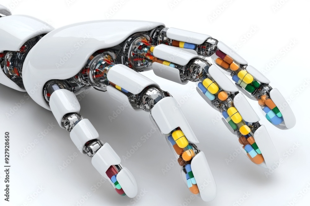 Poster robotic hand with intricate wiring symbolizing the technological sophistication and potential of mod