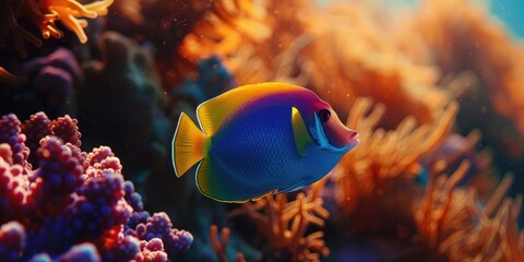 Obraz premium Queen Angelfish Swimming Above Coral