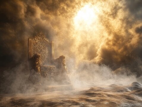 Divine throne with radiant light from heaven, captured in a captivating and awe inspiring photograph