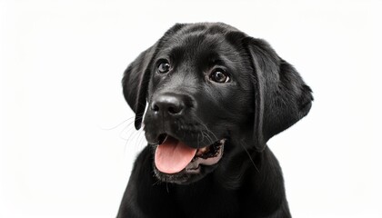 Fototapeta premium 笑顔のラブラドールレトリバーの子犬のポートレート（Portrait of a smiling Labrador Retriever puppy on white background） 