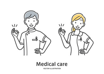 OKサインをだす男女の看護師