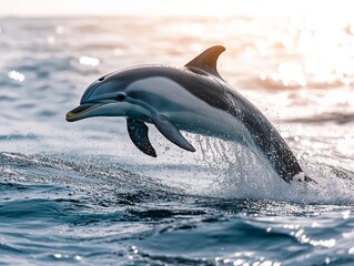 Fototapeta premium Dolphin leaping out of water creates a striking splash in a captivating nature photograph