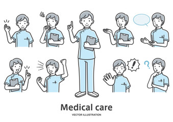 看護師の男性のバリエーションイラストセット