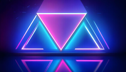 Neon triangles in a dark background with glowing blue and pink lights 1