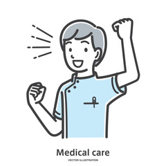 ガッツポーズをしている男性の看護師