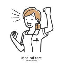 ガッツポーズをしている女性の看護師