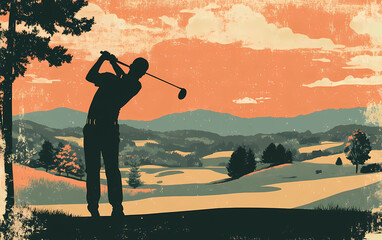 vintage golf poster: Retro Vintage Golf Tournament Poster with Classic Golfer Illustration and Scenic Course, vintage golf,golf poster