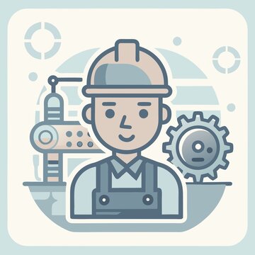 The icon. The character of the profession is a mechanical-engineer. Flat colors.