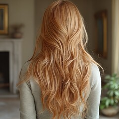 Naklejka premium Woman with Long, Wavy Blonde Hair from the Back