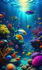 Vertical, underwater, world, breathtaking, colorful, fish, coral reef, reef, beautiful, creatures, moon, shimmer, water