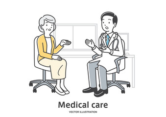 男性の医者に診察を受けるシニア女性