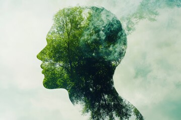 Symbiotic harmony  man silhouetted by green tree, embracing pure oxygen in environmental portrait