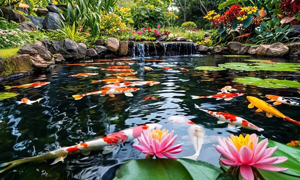 a pond filled with lots of water lilies