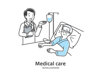 年配の男性の入院患者を診察する男性医師