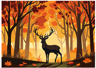 silhouette of a deer in autumn yellow forest