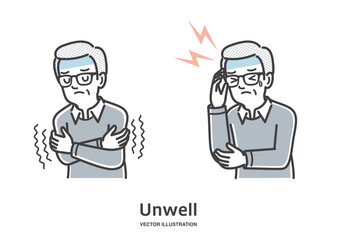 風邪の症状の年配の男性イラスト