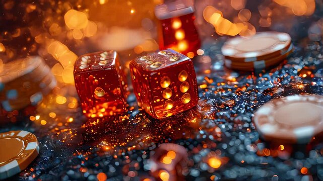Red and white dice on a green casino table, ready for a game
