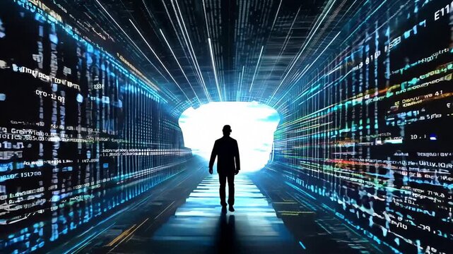 abstract binary code tunnel motion design animation
