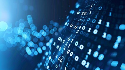 Abstract Futuristic Technology Background With Digital Stream of Binary Code and Glowing Particles