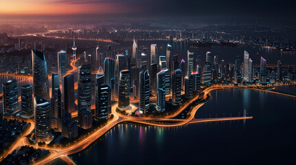 Illuminated skylines of cosmopolitan cities under the night sky