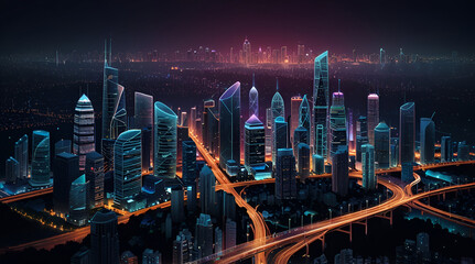 Illuminated skylines of cosmopolitan cities under the night sky