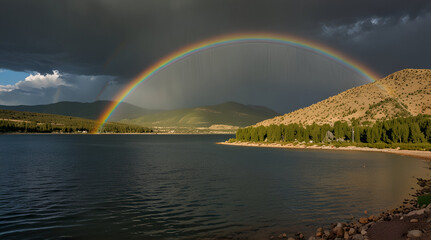 Enchanting double Rainbow display above silver lake, brighton, utah
