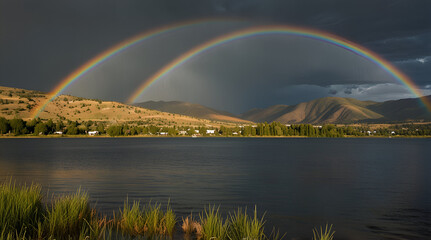 Enchanting double Rainbow display above silver lake, brighton, utah
