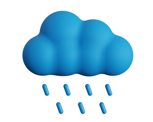 3d cloud icon with storm rain on isolated transparent background