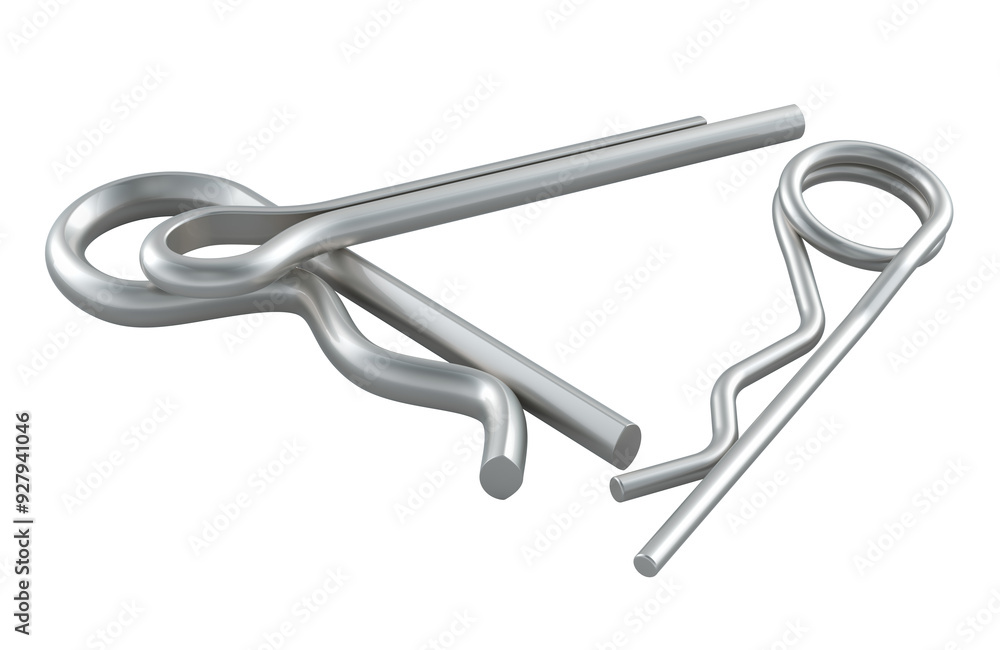 Poster cotter pins, different types. 3d rendering isolated on transparent background