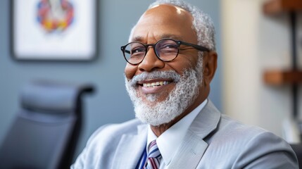 Fototapeta premium Happy Senior African American Man as doctor. Mpox, covid, vaccine
