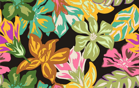 Summer floral pattern looking like unfinished watercolors, perfect for textiles and decoration.