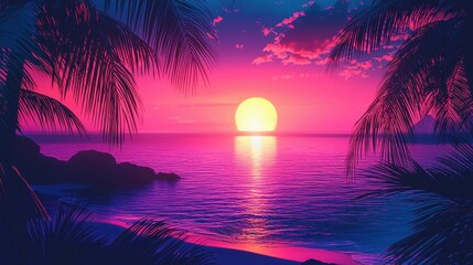 Tropical Sunset Over Ocean.
