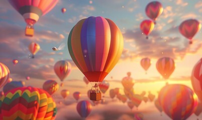 Fototapeta premium Hot air balloon soar high in the clear sky showing the beauty of nature Generate AI