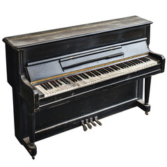 Fototapeta premium PNG Antique upright piano with worn keys and finish