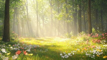 Obraz premium Sunbeams in a Forest Clearing.