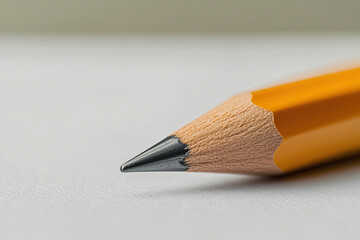 Obraz premium Closeup View of a Sharpened Yellow Pencil Tip on a Light Textured Surface