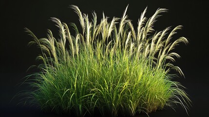 Mixed prairie grass bed featuring tall bluestem and switchgrass, ideal for natural landscaping and erosion control, isolated on black background