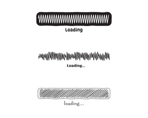 Collection Loading bar status icon. Vector illustration. Set of vector loaded icons. Download progress. Donload or Upload. Hand-drawn sketch-scribble.