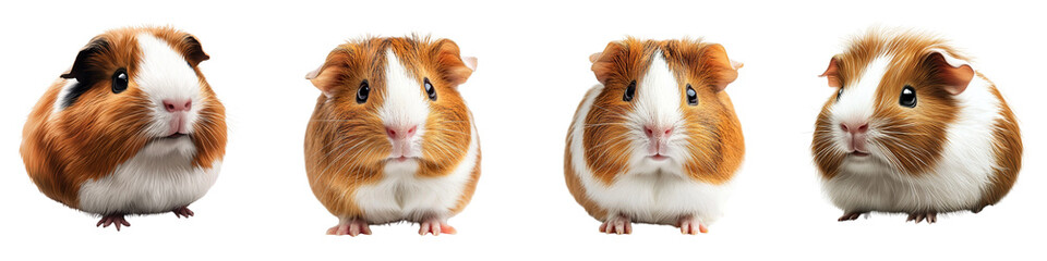 set of A Nutbrown and simple lack white guinea pig isolated on a transparent background
