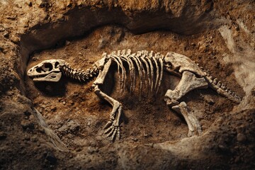 Naklejka premium Dinosaur skeleton excavation adventure for paleontology exploration and fossil discovery