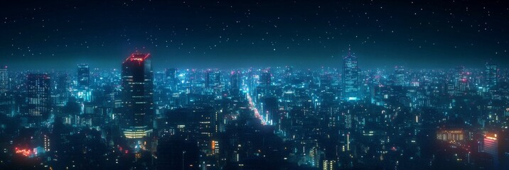 Glimmering Urban Enchantment: anime-style Illustration of a Cityscape Aglow with the Magic of Metropolis Nights, Ideal for Skyline Postcards,Anime-Style,illustration,Picture BooksFor Poster,Novel,UI,W