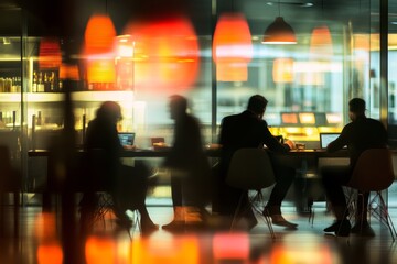 Unrecognisable businesspeople working and sitting at a meeting in photography shot