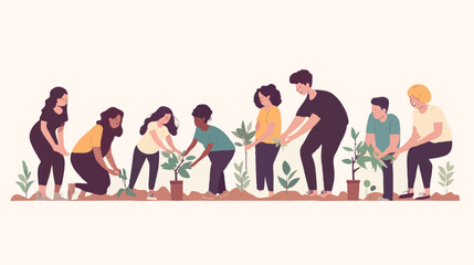 Obraz premium Community Volunteering Group Engaged in Tree Planting for Environmental Conservation and Green Initiatives