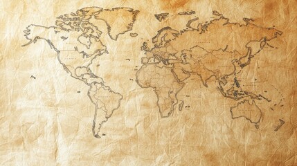 Fototapeta premium World Map on Crumpled Parchment Paper.
