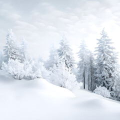 Obraz premium Tranquil Snow-Covered Winter Forest Landscape with Frost-Laden Trees and Serene Sky, Highlighting the Beauty and Fragility of Nature during Seasonal Changes