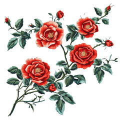 PNG Artfully arranged red roses with green leaves